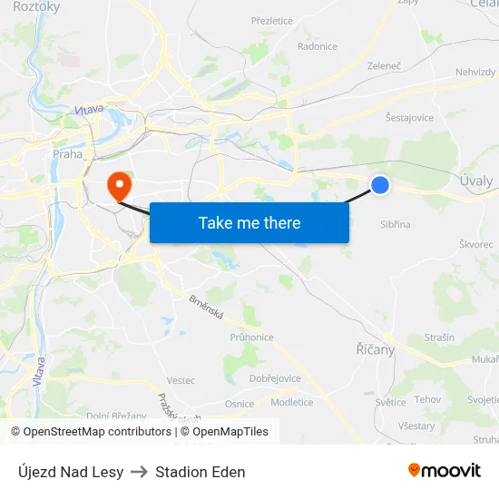 Újezd Nad Lesy to Stadion Eden map