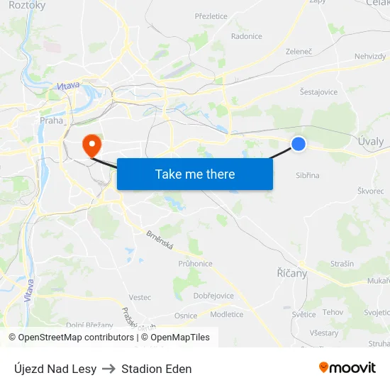 Újezd Nad Lesy to Stadion Eden map
