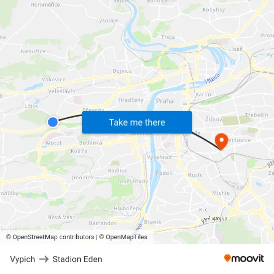 Vypich to Stadion Eden map
