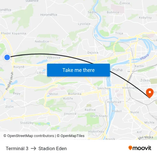 Terminál 3 to Stadion Eden map