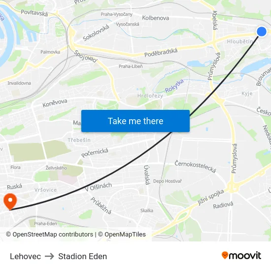 Lehovec to Stadion Eden map