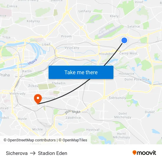 Sicherova to Stadion Eden map