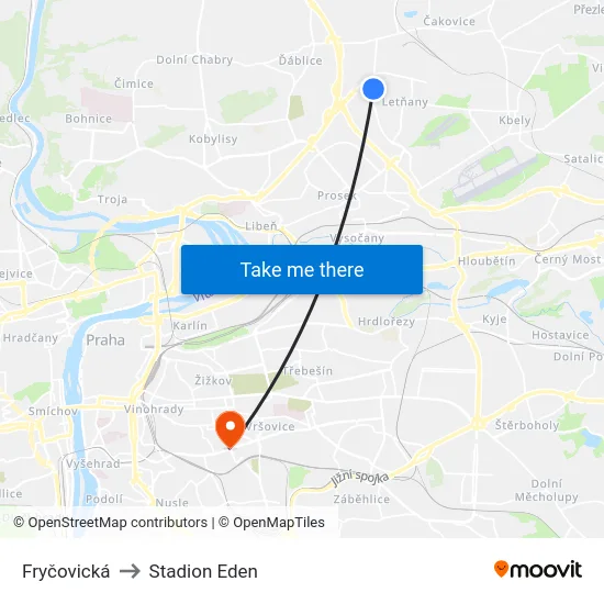 Fryčovická to Stadion Eden map
