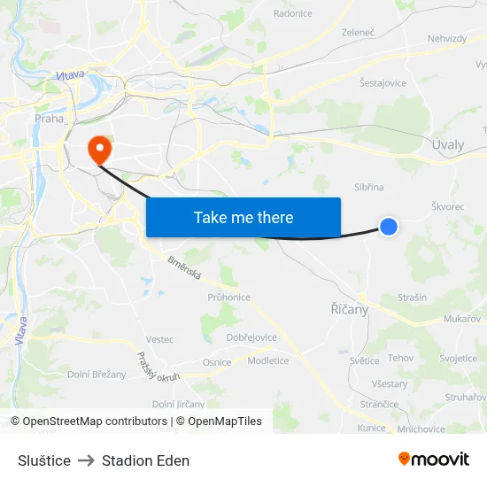 Sluštice to Stadion Eden map