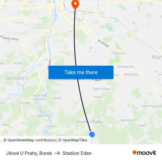 Jílové U Prahy, Borek to Stadion Eden map