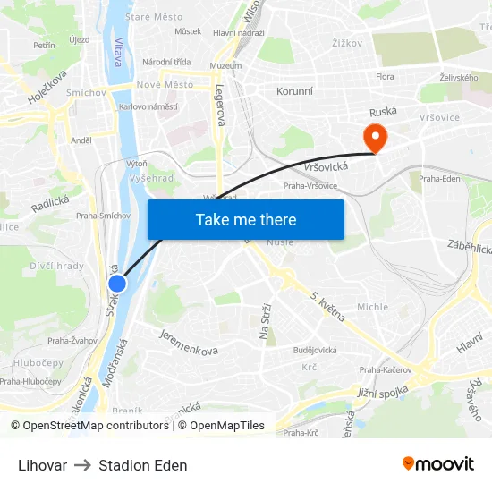 Lihovar to Stadion Eden map