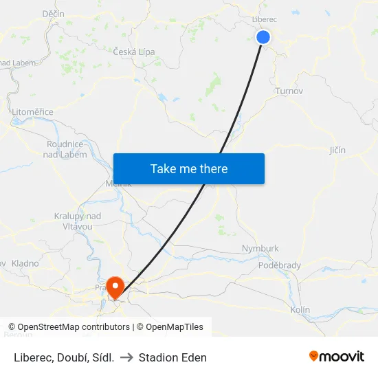 Liberec, Doubí, Sídl. to Stadion Eden map