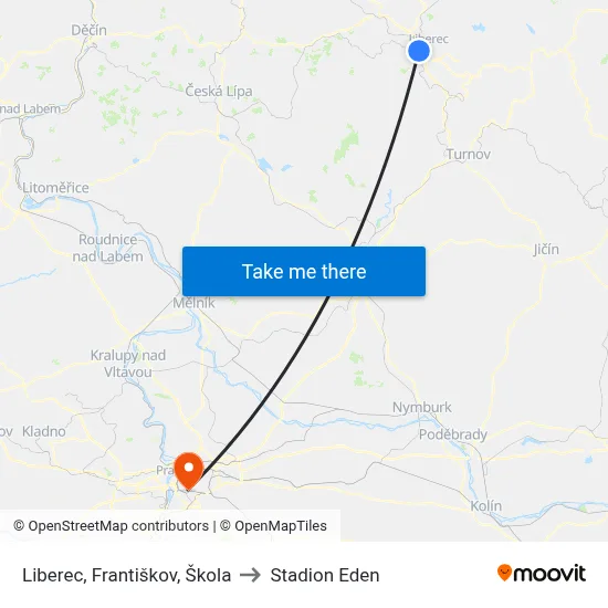 Liberec, Františkov, Škola to Stadion Eden map