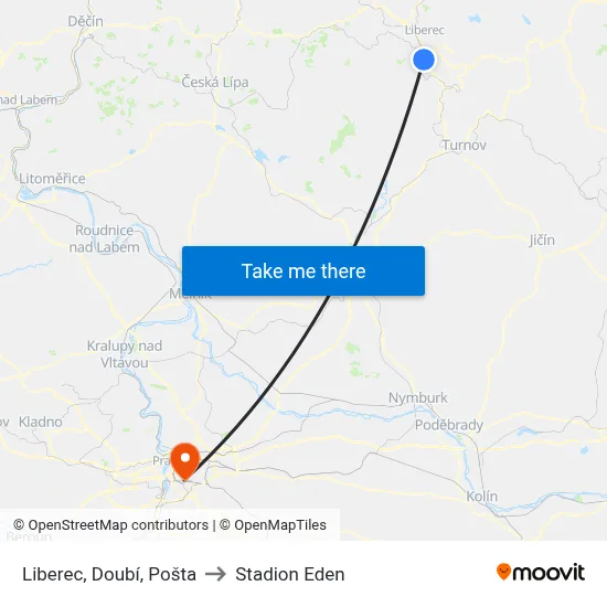 Liberec, Doubí, Pošta to Stadion Eden map