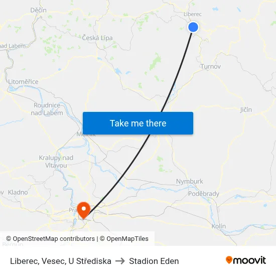 Liberec, Vesec, U Střediska to Stadion Eden map