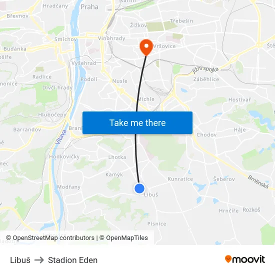 Libuš to Stadion Eden map