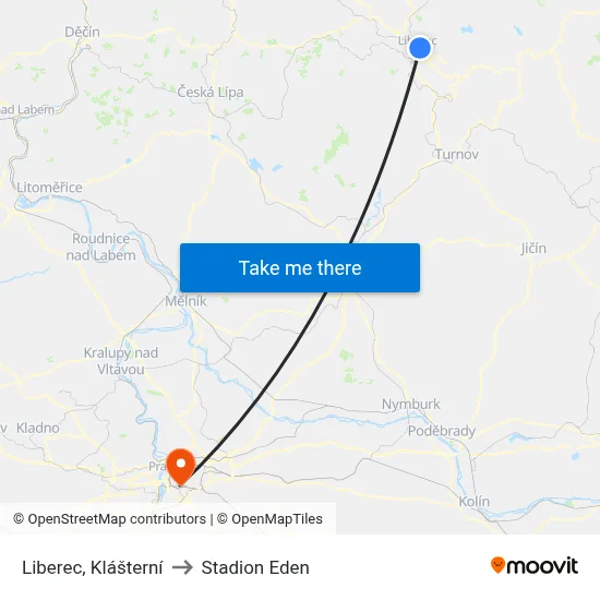 Liberec, Klášterní to Stadion Eden map