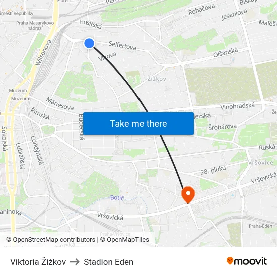 Viktoria Žižkov to Stadion Eden map