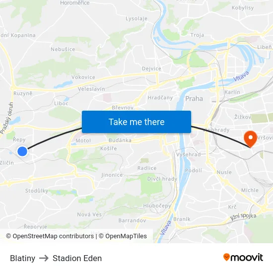 Blatiny to Stadion Eden map