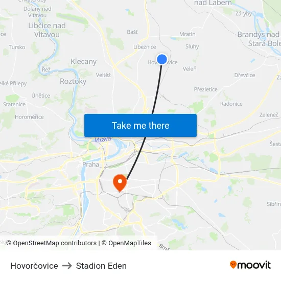 Hovorčovice to Stadion Eden map