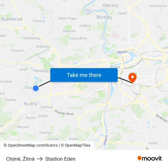 Chýně, Žitná to Stadion Eden map