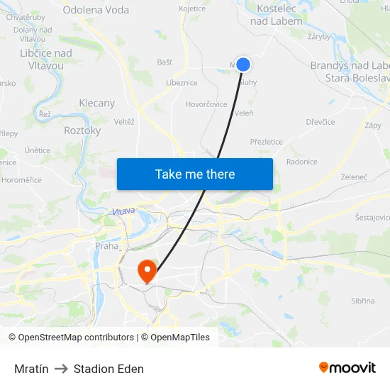 Mratín to Stadion Eden map
