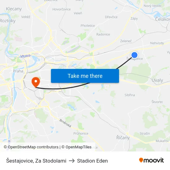 Šestajovice, Za Stodolami to Stadion Eden map