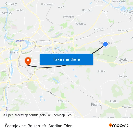 Šestajovice, Balkán to Stadion Eden map