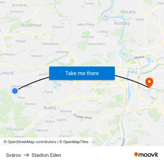 Svárov to Stadion Eden map