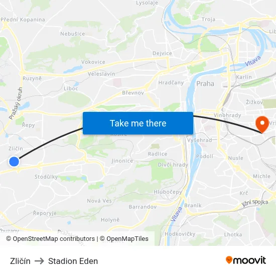 Zličín to Stadion Eden map