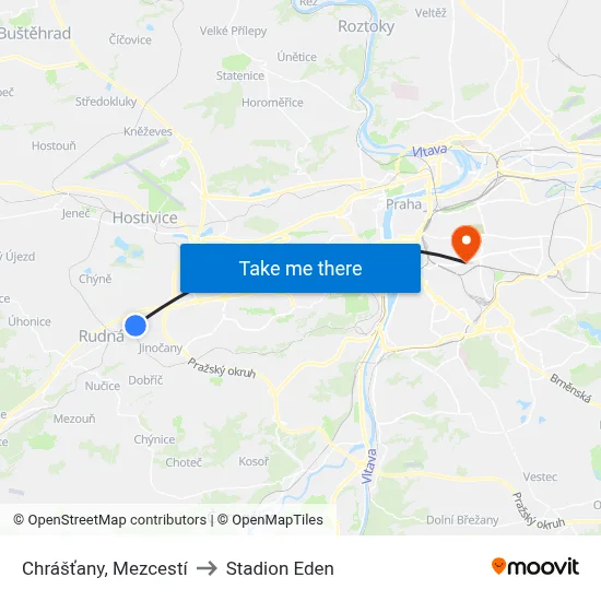 Chrášťany, Mezcestí to Stadion Eden map