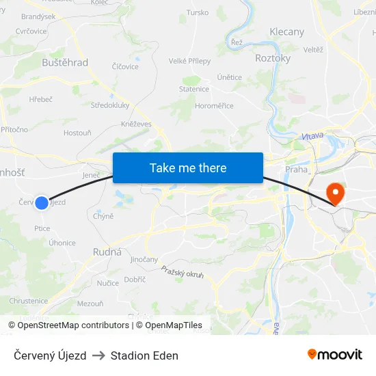 Červený Újezd to Stadion Eden map