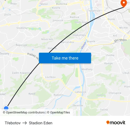 Třebotov to Stadion Eden map