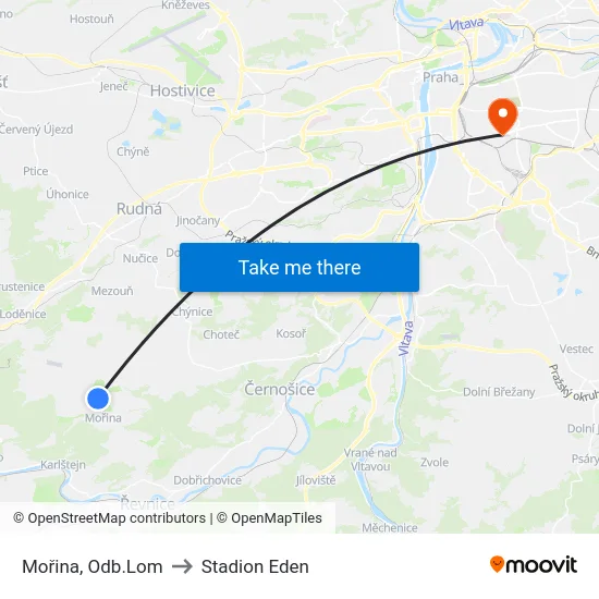 Mořina, Odb.Lom to Stadion Eden map