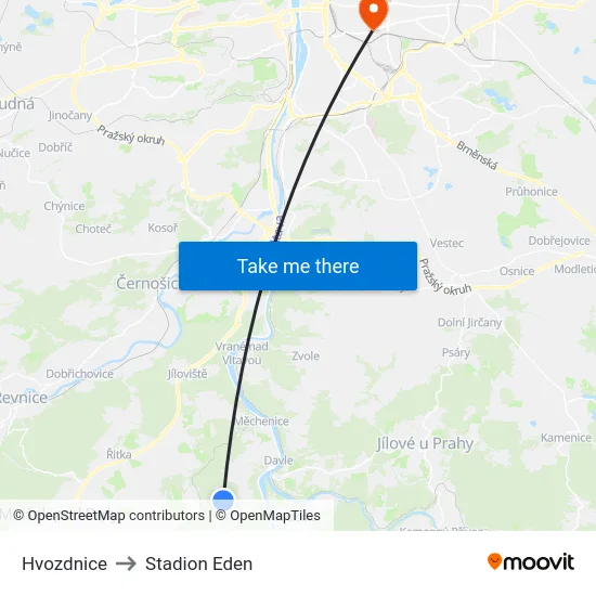 Hvozdnice to Stadion Eden map