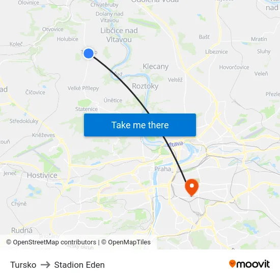 Tursko to Stadion Eden map