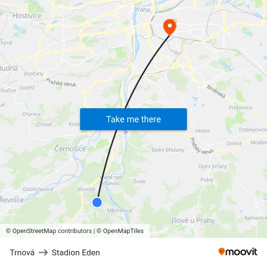 Trnová to Stadion Eden map