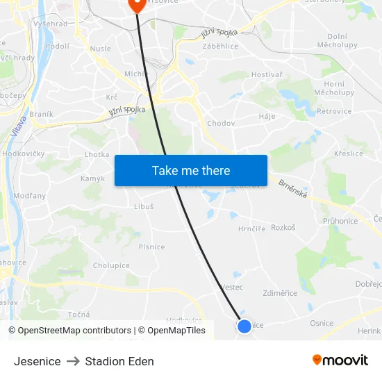 Jesenice to Stadion Eden map