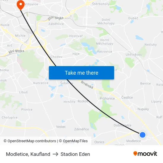 Modletice, Kaufland to Stadion Eden map
