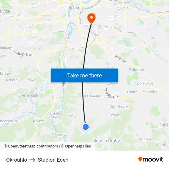 Okrouhlo to Stadion Eden map
