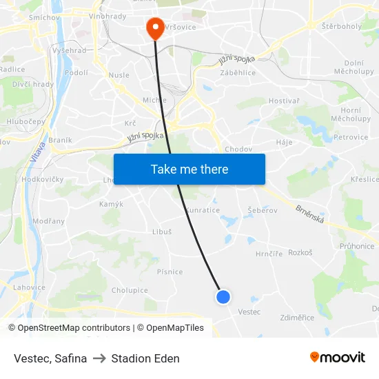 Vestec, Safina to Stadion Eden map