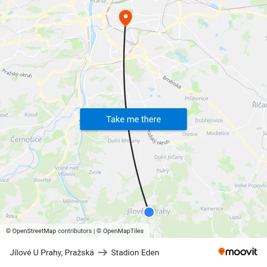 Jílové U Prahy, Pražská to Stadion Eden map