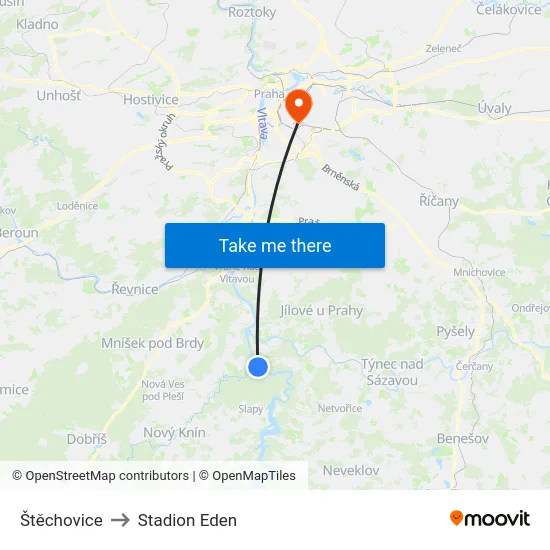 Štěchovice to Stadion Eden map