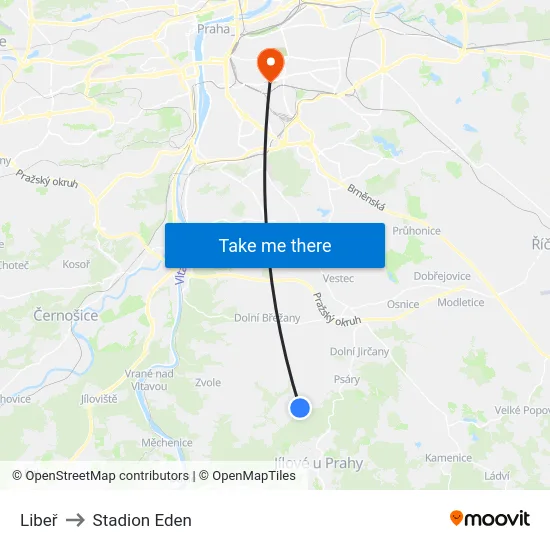 Libeř to Stadion Eden map