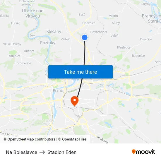 Na Boleslavce to Stadion Eden map