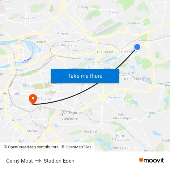 Černý Most to Stadion Eden map