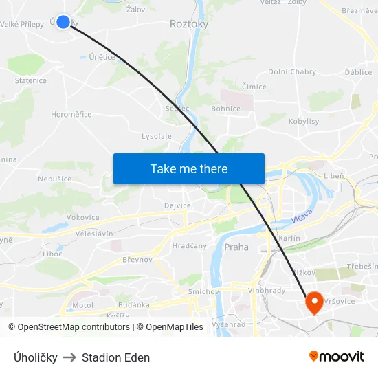Úholičky to Stadion Eden map