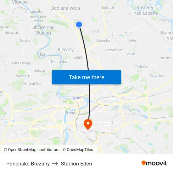 Panenské Břežany to Stadion Eden map
