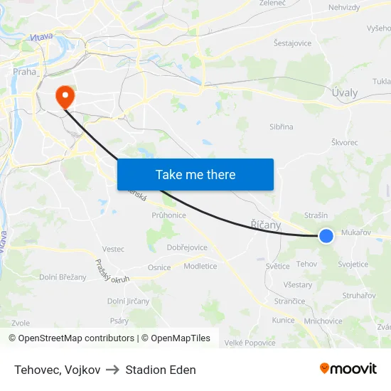 Tehovec, Vojkov to Stadion Eden map
