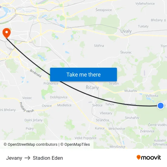 Jevany to Stadion Eden map