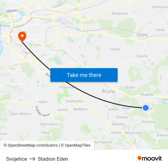 Svojetice to Stadion Eden map