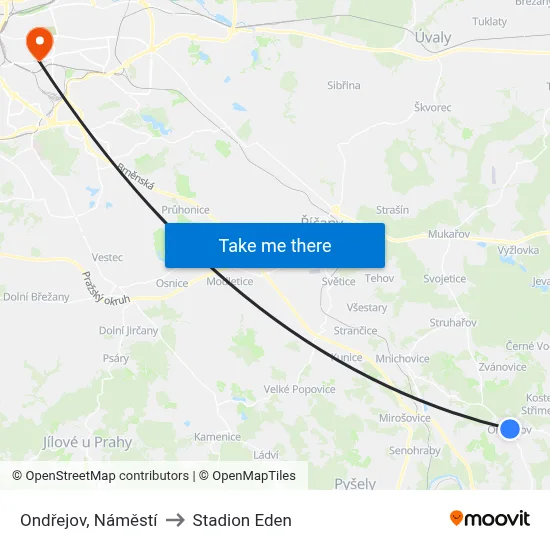 Ondřejov, Náměstí to Stadion Eden map