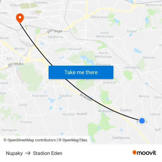 Nupaky to Stadion Eden map