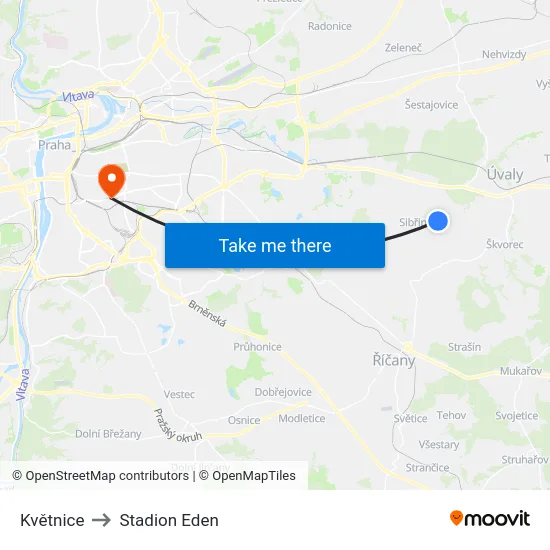 Květnice to Stadion Eden map