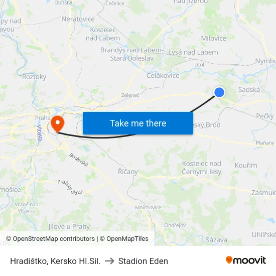 Hradištko, Kersko Hl.Sil. to Stadion Eden map